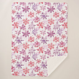 Cobertor Sherpa Flocos de Neve Vermelhos Roxos Natal