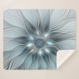 Cobertor Sherpa Flor Abstrata Alegre Azul Cinza Floral Fractal