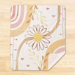 Cobertor Sherpa Flor Abstrata Aquarela Botânica e Arco-íris