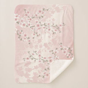 Cobertor Sherpa Flor de Cerejeira Damasco Floral Vintage