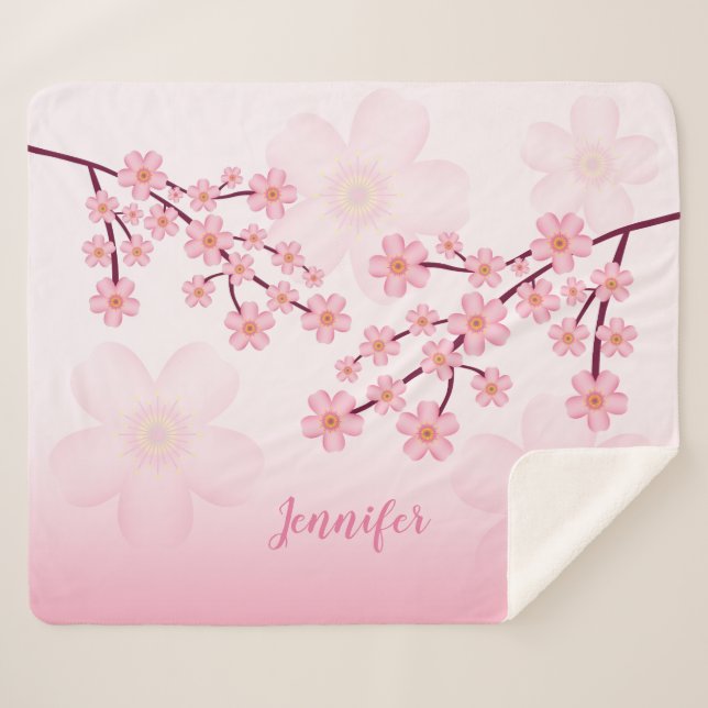Cobertor Sherpa Flor de Cerejeira Rosa Sakura com Qualquer Nome (Frente (Horizontal))