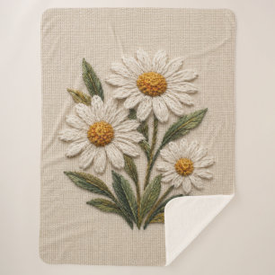 Cobertor Sherpa Flor de Margarida Bordada