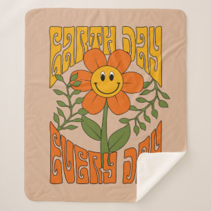 Cobertor Sherpa Flor de margarida retrô sorridente dos anos 70