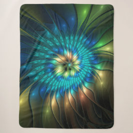 Cobertor Sherpa Flor Fantasia Luminosa, Fractal Abstrato Colorido