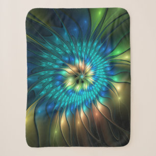 Cobertor Sherpa Flor Fantasia Luminosa, Fractal Abstrato Colorido