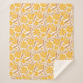 Cobertor Sherpa Flor Moderna do Meio século amarelo