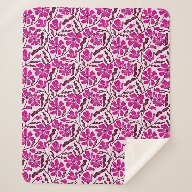 Cobertor Sherpa Flor Moderna do Meio século Roxo (Frente)