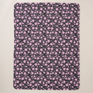 Cobertor Sherpa Flor Preto de Cereja Rosa