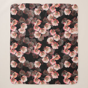 Cobertor Sherpa Flor sem soldadura floresce peônia em preto