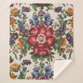 Cobertor Sherpa Flor Vermelho Refinado Incrível e Flores Delicadas