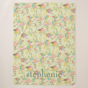 Cobertor Sherpa Florais Verdes do Pihk Amarelo Personalizados