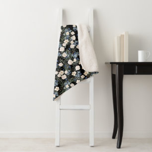 Cobertor Sherpa Floral Aquarela Flores Selvagens Folhas Azuis Rosa