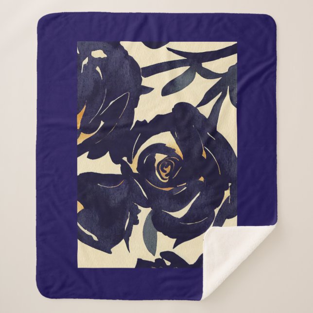 Cobertor Sherpa Floral azul profundo (Frente)