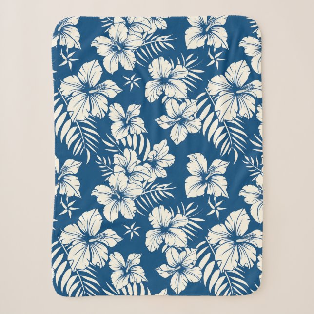 Cobertor Sherpa Floral Branco e Azul Tropical (Frente)
