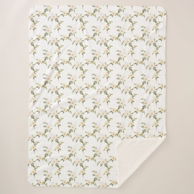 Cobertor Sherpa Floral Branco Romântico (Frente)