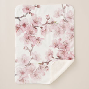 Cobertor Sherpa Floral Cereja Brilhante Cor-de-rosa Branco