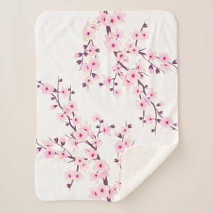 Cobertor Sherpa Floral Cereja Brilhante Cor-de-rosa Branco