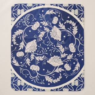 Cobertor Sherpa Floral Chinês: Blue Watercolor Vintage
