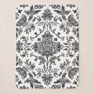Cobertor Sherpa Floral Chinoiserie Preto e Branco Aquarela