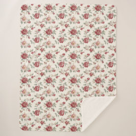 Cobertor Sherpa Floral Creme Vermelho Chic Bonito 