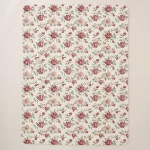 Cobertor Sherpa Floral Creme Vermelho Chic Bonito 