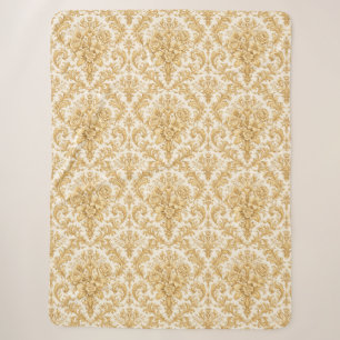 Cobertor Sherpa Floral Damasco Dourado