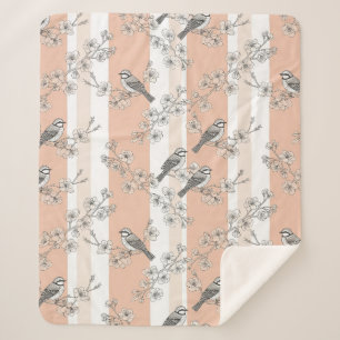 Cobertor Sherpa Floral de Pássaro Vintage com Listra Toile (4)
