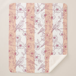 Cobertor Sherpa Floral de Pássaro Vintage com Listra Toile (8)