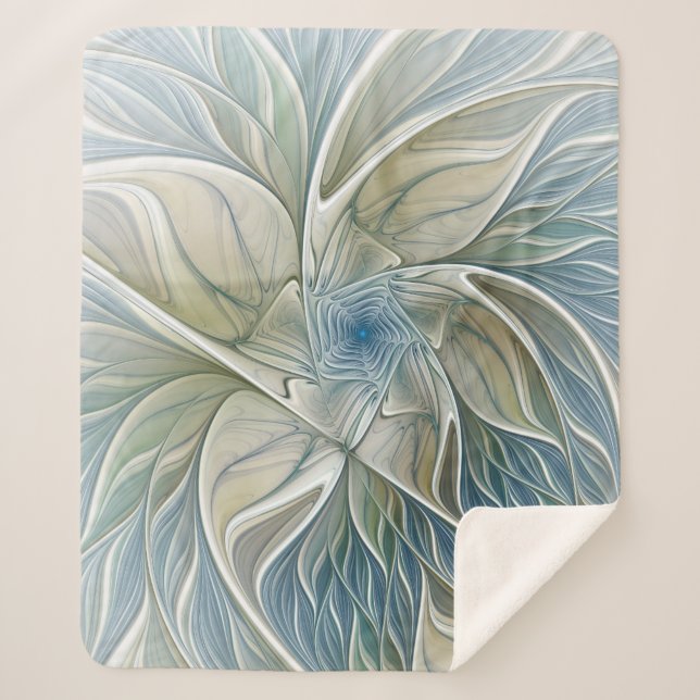 Cobertor Sherpa Floral Dream Pattern Abstrato Blue Khaki Fractal (Frente)