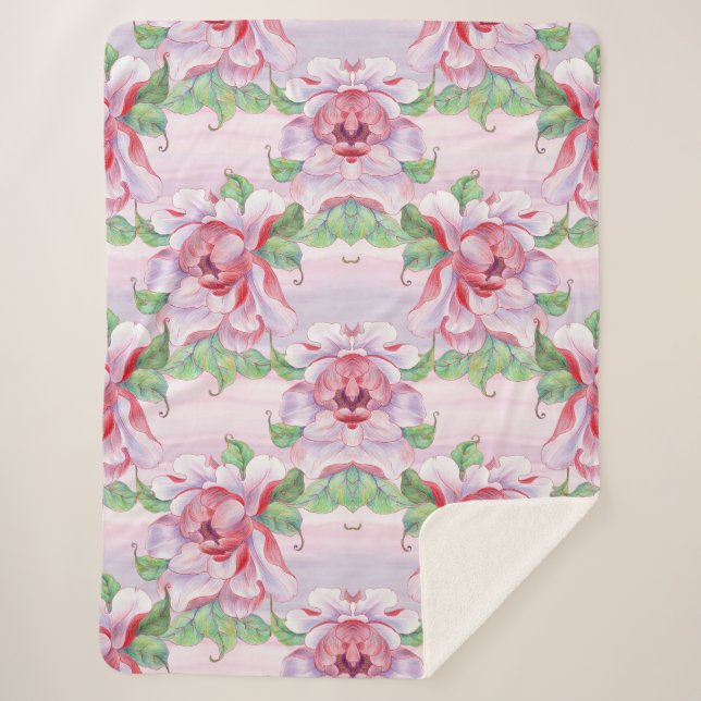 Cobertor Sherpa Floral estético (Frente)