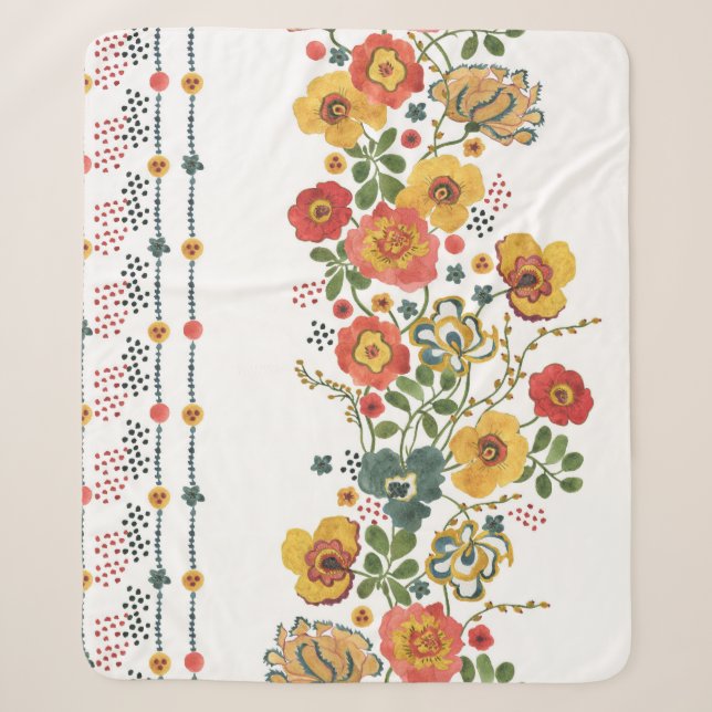Cobertor Sherpa Floral Estilizado: Design sem água. (Frente)