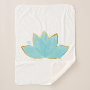 Cobertor Sherpa Floral Lotus Watercolor Seafoam Azul e Faux Dourad