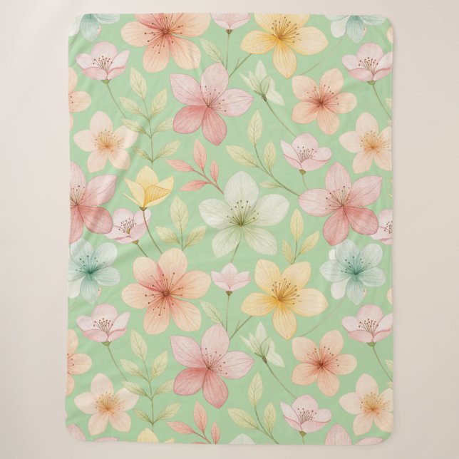 Cobertor Sherpa Floral Menta (Frente)