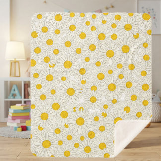 Cobertor Sherpa Floral Newborn Blanket with Yellow Daisies