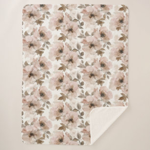 Cobertor Sherpa Floral Ocidental Rosa Tan