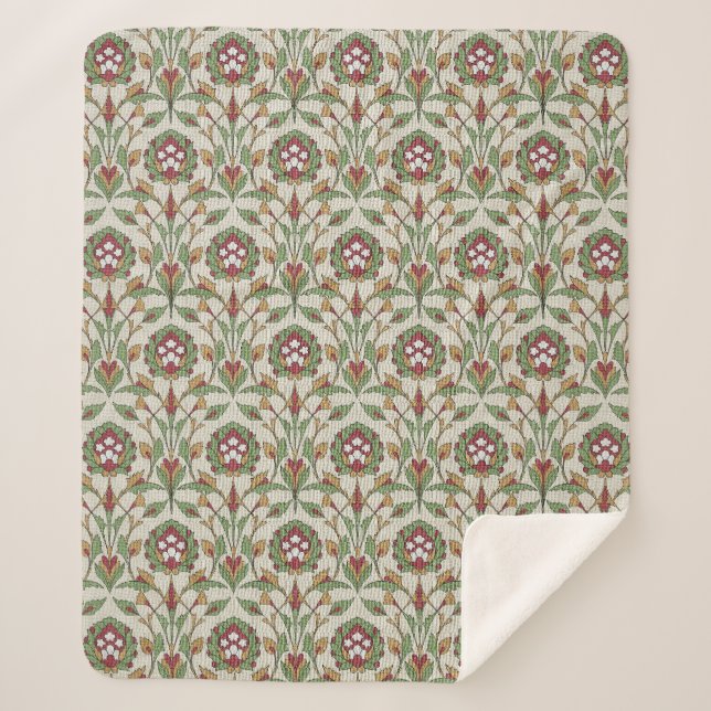 Cobertor Sherpa Floral Persa Vermelho e Verde (Frente)