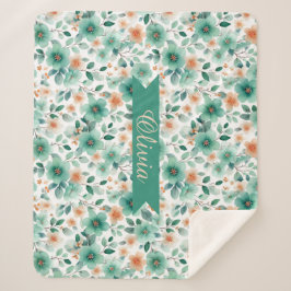 Cobertor Sherpa Floral Personalizado Verde Primavera Vintage