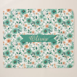 Cobertor Sherpa Floral Personalizado Verde Primavera Vintage