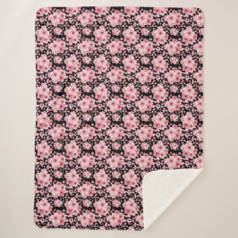 Cobertor Sherpa Floral preto-branco-torto de cereja