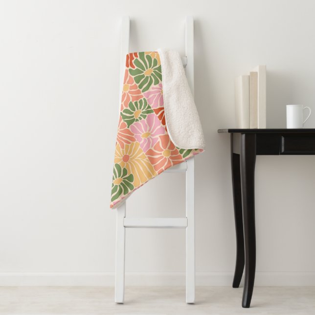 Cobertor Sherpa Floral Retro Groovy  (In Situ)