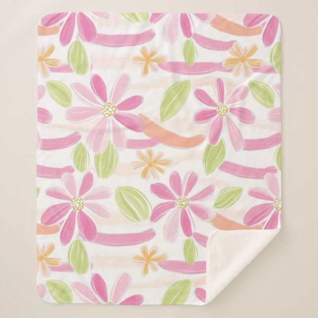 Cobertor Sherpa Floral Retro Pastel (2) (Frente)