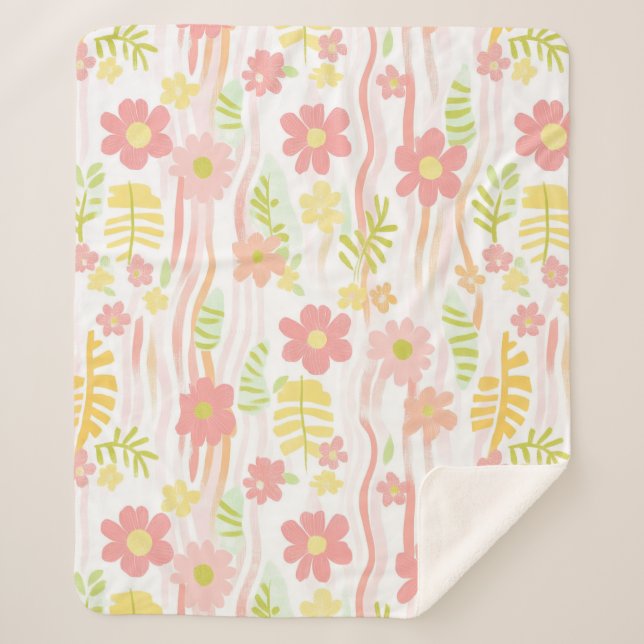 Cobertor Sherpa Floral Retro Pastel (3) (Frente)