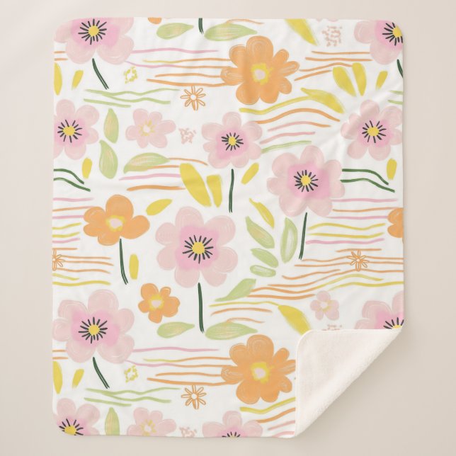 Cobertor Sherpa Floral Retro Pastel (7) (Frente)