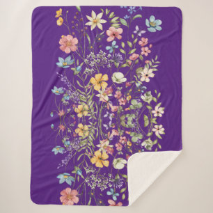Cobertor Sherpa Floral Roxo Elegante Luxuoso