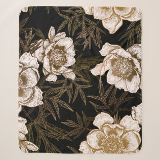 Cobertor Sherpa Floral seamless pattern. Garden flowers peonies an