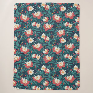 Cobertor Sherpa Floral Vermelho e Branco
