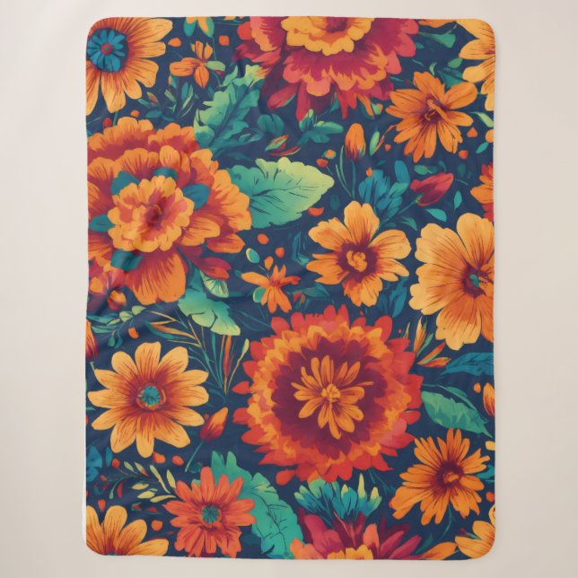 Cobertor Sherpa Floral Vibrante - Grande (Frente)