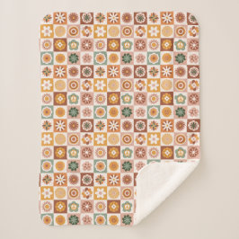 Cobertor Sherpa Floral Xadrez Groovy Retro