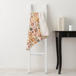 Cobertor Sherpa Floral Xadrez Groovy Retro