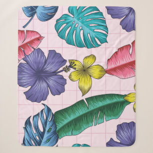 Cobertor Sherpa Florença tropical: padrão de folhas sem costura